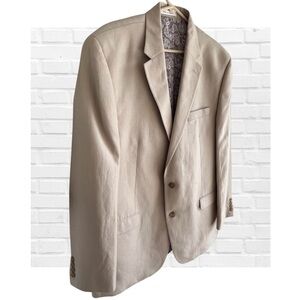 Chaps Linen Blend Cream Sport Coat Blazer Notched Lapel Modern Cut Mens 46L Tall